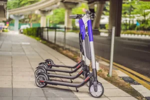 line up of e-scooters