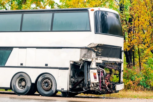 Augusta bus accident lawyer concept, tourist bus after a crash