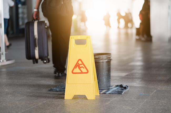 Wet floor hazard in Georgia business causing slip and fall accident requiring injury compensation claim