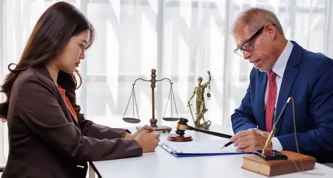 A personal injury attorney is consulting with a dog bite victim to pursue legal compensation claim.